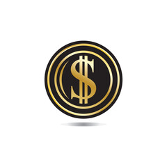Obraz premium Gold coin with dollar sign illustration. vector dollar coin icon isolated on white background