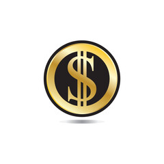 Gold coin with dollar sign illustration. vector dollar coin icon isolated on white background