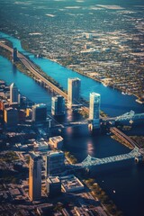 View of the port city. Inspired by Jacksonville, Florida, USA. Travel, Poster.