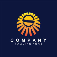 Letter S icon with Sun rays for Sun logo vector design template