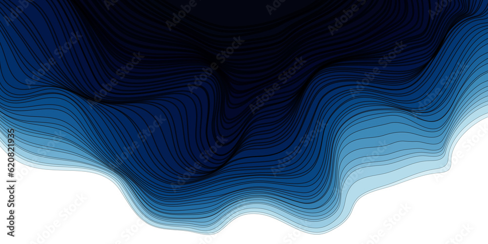 Poster abstract background fluid wave curve lines with gradient teal blue and black on white background.