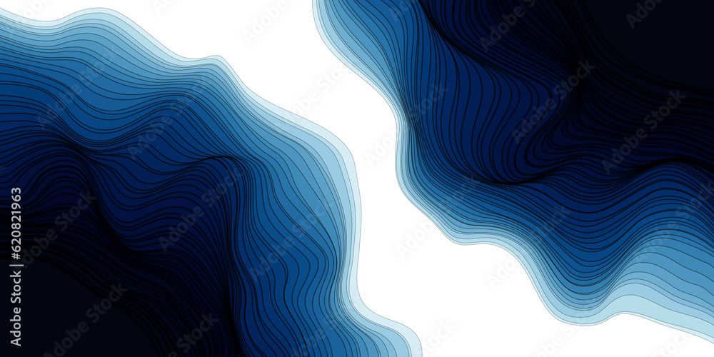 Aufkleber Abstract background fluid wave curve lines with gradient teal blue and black on white background.