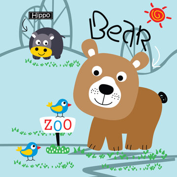 bear and friends funny animal cartoon,vector illustration