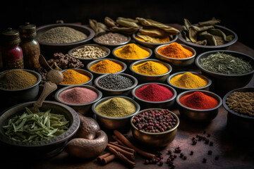 Obraz na płótnie Canvas variety of spices in the oriental market. Generative AI