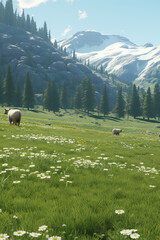 Sheep grazing in the mountains. Inspired by Maryland, USA. Travel, Poster.