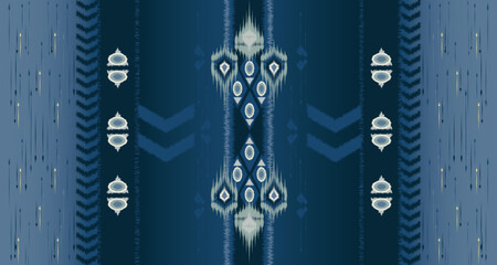 ikat ethnic pattern silk vector for sarong with blue wallpaper background  texture Design for Ethnic, carpet,wallpaper,wrapping,Batik,background,fabric,clothing, Vector AI