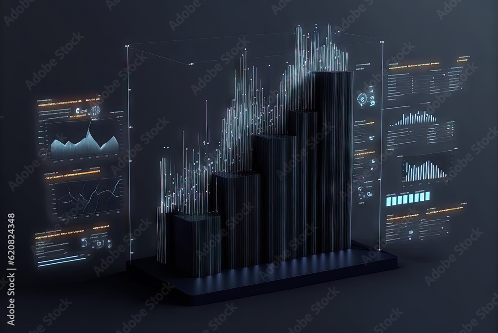 Aufkleber Abstract data graph concept with data clusters and particles. Digital sorting and management concept for business and finance. Generated AI.