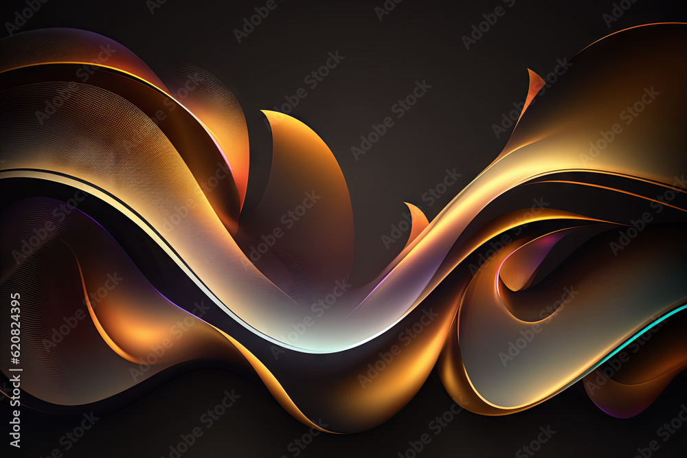 Poster Abstract colorful glossy wallpaper. Shiny wavy texture with details. Background with curvy shapes. Generative Ai
