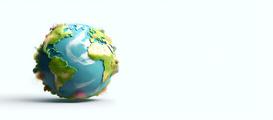 3d full body earth in cartoon style full studio center in small white background, Generative AI
