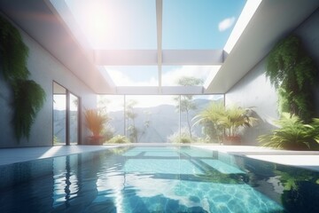 Futuristic pool villa. Generate Ai