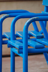 Close up of blue chairs on the Croisette in Cannes