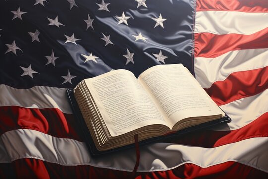 Bible on American flag background
