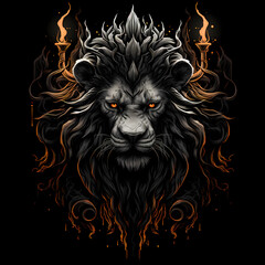 Angry lion head fire Illustration