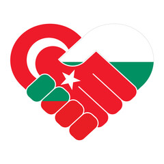 Handshake symbol in the colors of the national flags of Bulgaria and Turkey, forming a heart.