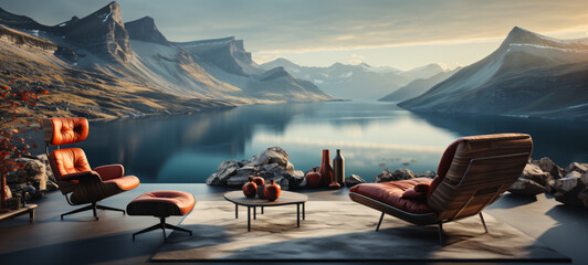 A tranquil portrait of a calm river winding through a lush green valley, the serene blue sky reflected on the water, Generative ai	
