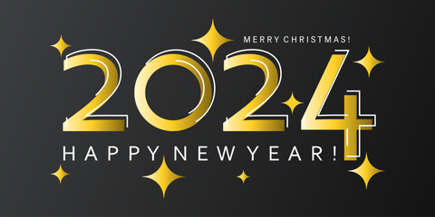 Calendar 2024. Festive golden numbers of the new year on a black background. Design elements