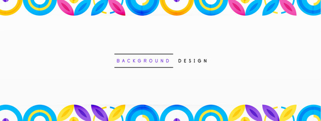 Abstract background - minimalist circles and round elements composition with varying sizes circles and other geometric shapes. The elements are arranged symmetrically in a grid-like pattern