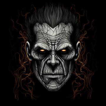 Frankensteins  tshirt tattoo design dark art illustration isolated on black
