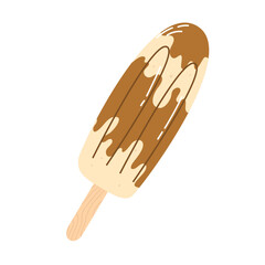 Isolated cartoon colorful ice cream with vanilla and chocolate in flat vector style on white background. Summer food.
