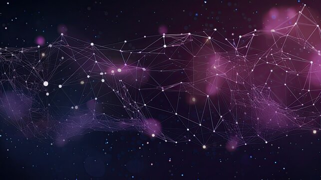 Background With A Network Of Interconnected Nodes And Glowing Pathways In Shades Of Purple And Indigo