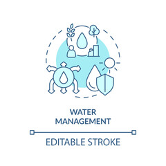 Editable water management icon representing heatflation concept, isolated vector, linear illustration of solutions to global warming.
