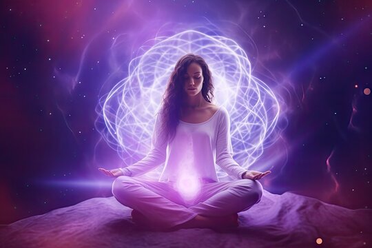 Woman Meditating in a Sitting Position: Concept for Fostering Mindful Relaxation, Zen Exercise Routine, and Serene Reflection. Generative AI