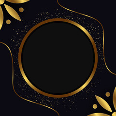 Abstract vector holiday background with shining round frame and golden flowers