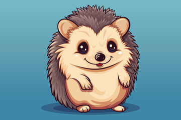 Cute smiling cartoon hedgehog stands on its hind legs. Adorable hedgehog cartoon character. Vector illustration