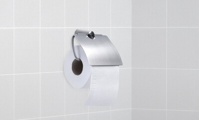Toilet tissue on tile wall