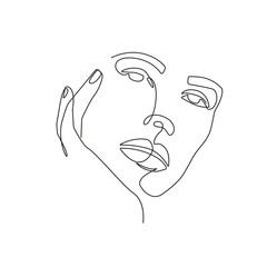 Woman Face Abstract Linear Drawing. One Line Abstract Female Portrait. Woman Face Minimalist Outline Illustration in Trendy Minimal Style. Vector EPS 10 
