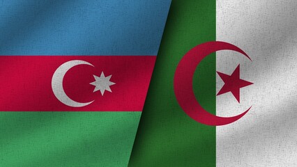 Algeria and Austria Realistic Two Flags Together, 3D Illustration