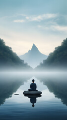 Meditating Person In Nature Background - Generated AI