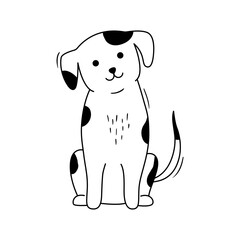 Outline vector illustration of cute dog. Doodle drawing of sitting puppy. Adorable pet portrain. Hand drawn graphic