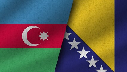 Bosnia and Herzegovina and Austria Realistic Two Flags Together, 3D Illustration