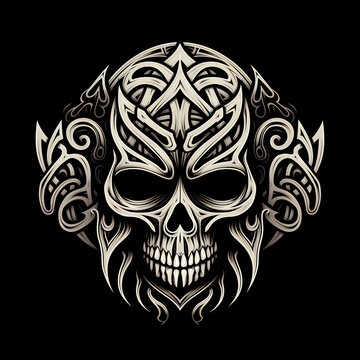 Skull and Celtic Knot tattoo design dark art illustration isolated on black