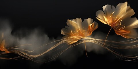 beautiful abstract black and gold luxury pencil drawing floral design background banner copy space minimalism