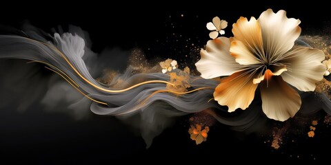 beautiful abstract black and gold luxury pencil drawing floral design background banner copy space minimalism