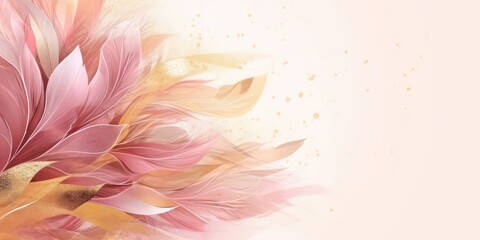 Fototapeta na wymiar beautiful abstract gold and pink transparent floral design background banner copy space, minimalism