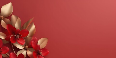 beautiful abstract red and gold floral design background banner copy space minimalism