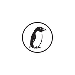 Penguin vector icon logo cartoon character fish salmon illustration doodle. Black and white

