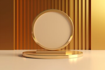 gold podium with circular base modern in the style of minimalist stage designs lightbox light