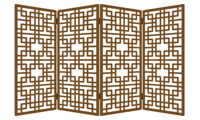 Traditional Japan Korea China ornament wood frame pattern. Asian door window antique.