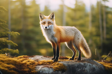 Naklejka na ściany i meble Fox in nature, national geography, Wide life animals. AI Generated.