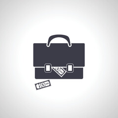 money briefcase icon. money briefcase with money bills icon