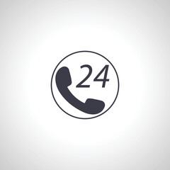 call center 24 icon. handset with 24 hours icon