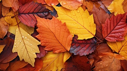 Naklejka na ściany i meble Fallen Autumn Leaves Background., Happy Autumn Concept. Generative Ai