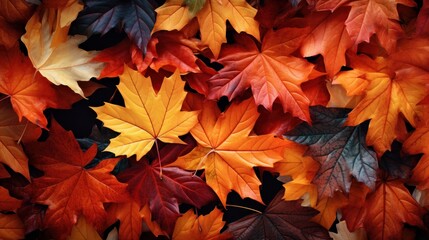 Naklejka na ściany i meble Fallen Autumn Leaves Background., Happy Autumn Concept. Generative Ai