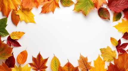 Naklejka na ściany i meble Autumn Leaves with Copy Space on White Background., Happy Autumn Concept. Generative Ai