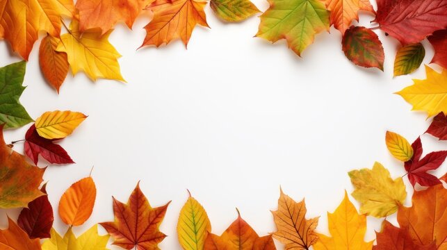 Autumn Leaves with Copy Space on White Background., Happy Autumn Concept. Generative Ai