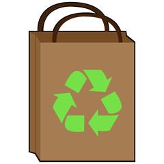 Recycle paper bag clipart vector flat design on transparent background, save world concept isolated clipping path element